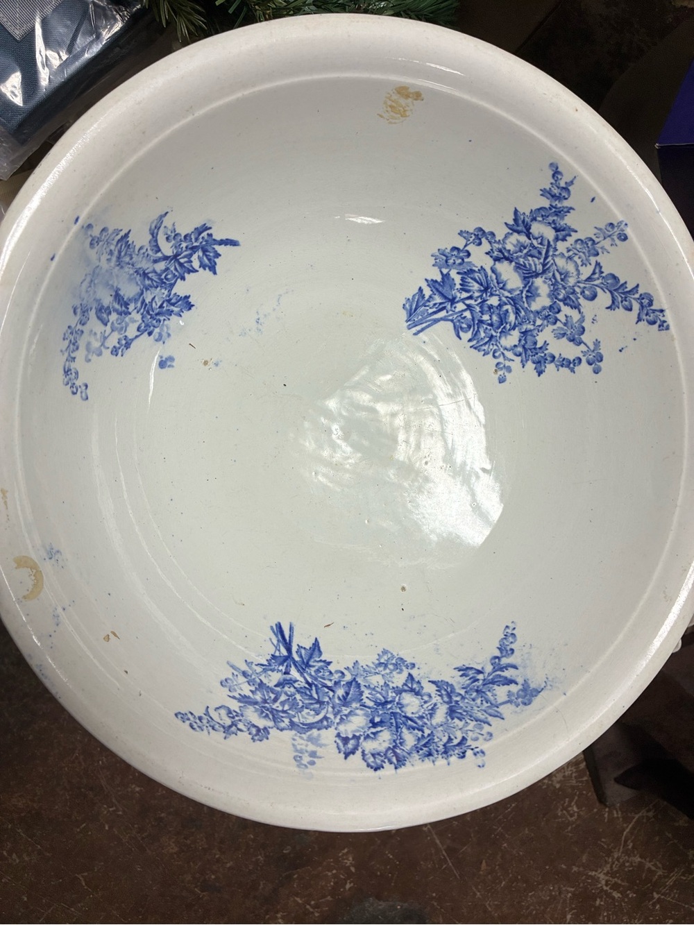 Blue Floral Ceramic Serving Bowl -